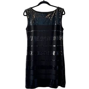 EUC White House Black Market S Sequin Striped Sleeveless Shift Dress Black